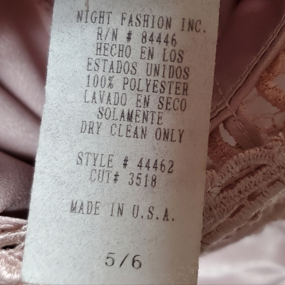 VINTAGE 90s 1001 Nights Blush Pink Satin Crochet Panel Lace-up Back Maxi Dress 6 - Picture 16 of 16